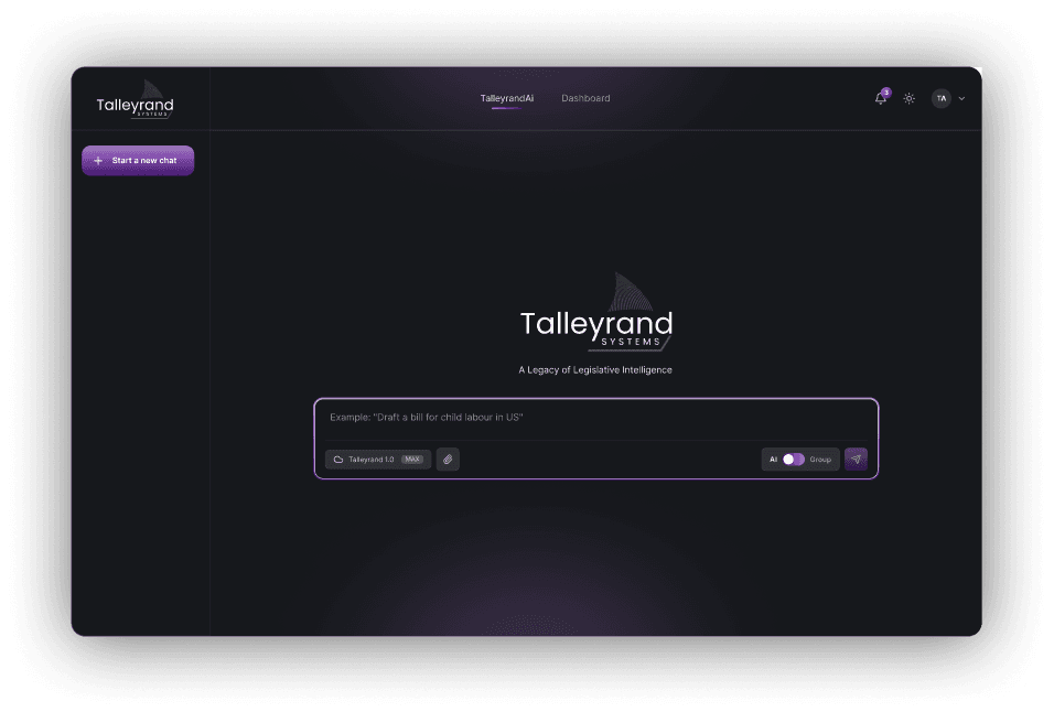 TalleyrandAI Dashboard - Legislative Drafting Interface